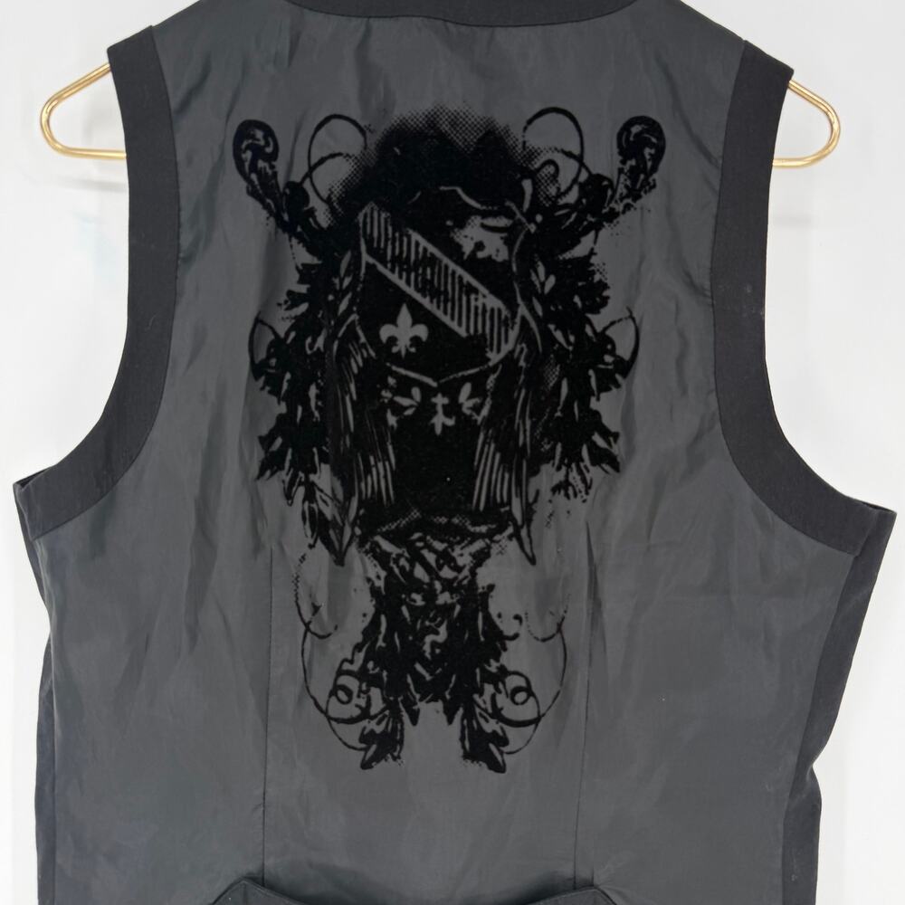 Vintage 90s Guess Black Vest Burnout Velvet Crest Goth Dark Academia Small - Picture 6 of 6
